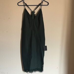 Lulu's Dark Green Backless Dress with Lace Hem